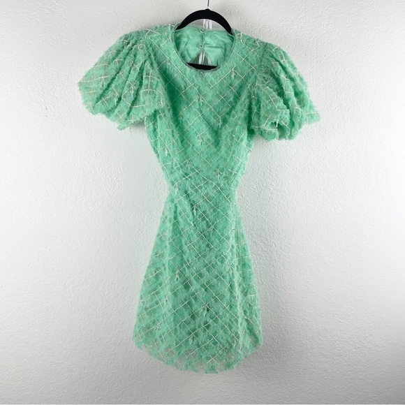Aje Context Puff Short Sleeve Beaded Backless Mini Dress Green Size 6 Cocktail - Picture 3 of 13
